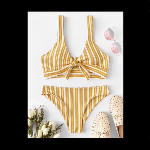 Other - (Large) Yellow and white knotted top bikini